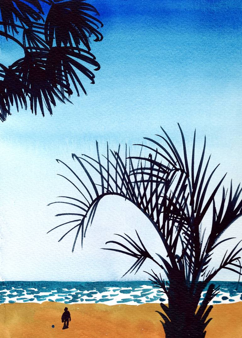 Original Beach Painting by Marta Chojnacka | Documentary Art on Paper | Little person on the beach.