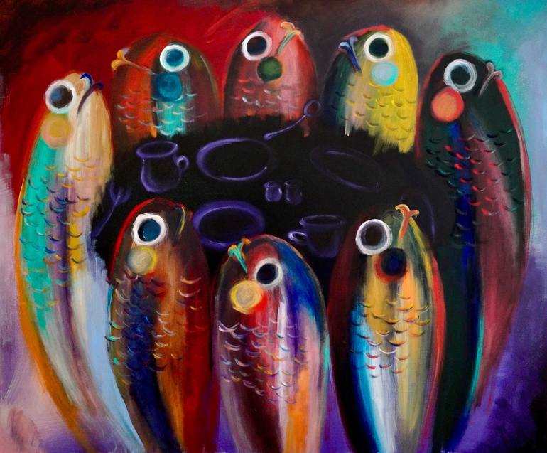 Original Animal Painting by Renee Ahsea Kim | Contemporary Art on Canvas | Eat, Drink and be Merry for Tomorrow We Die