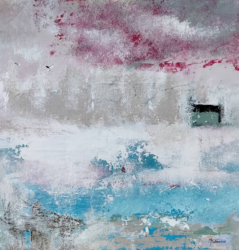 Original Landscape Painting by Manuela Talarico | Abstract Art on Pressed Cardboard | Sunset over the Sea