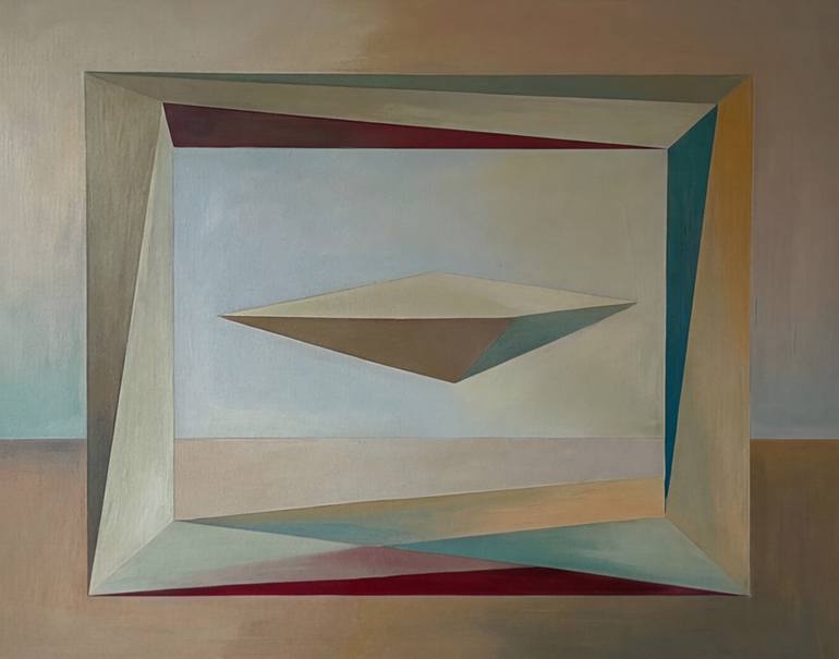 Geometric Stillness Around Floating Diamond Original Painting by irina krassilova