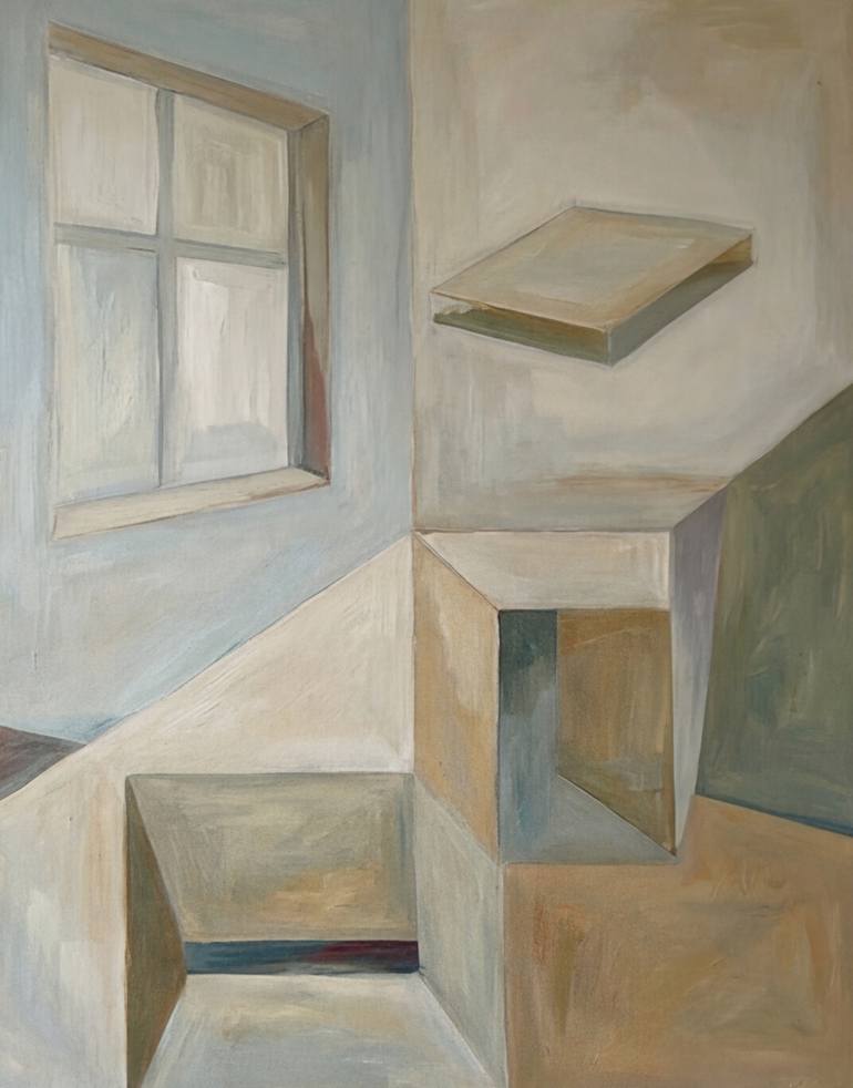 Fragmented Interior Light Geometry Meditation Original Painting by irina krassilova
