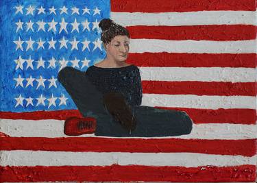 American flag with a woman thumb