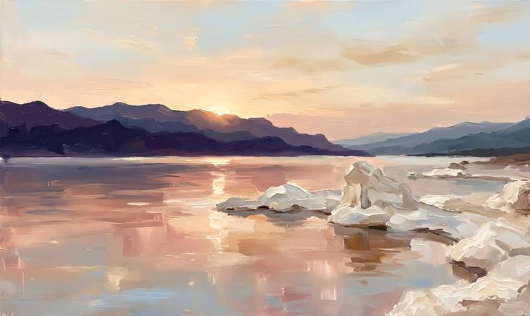 Original Beach Digital by Hasnain Khan | Abstract Expressionism Art on Canvas | Awakening of the Frozen Lake