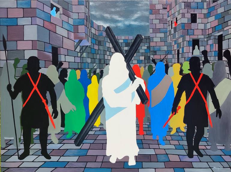 Original Religion Painting by Radek Gabriel Skocny | Modernism Art on Canvas | THE WAY TO GOLGOTHA