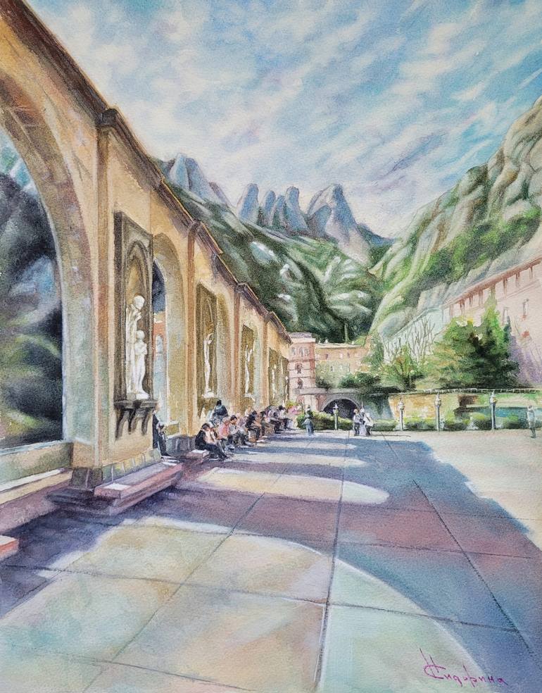 Original Landscape Painting by Natalia Sidorina | Impressionism Art on Paper | The Magic of Montserrat