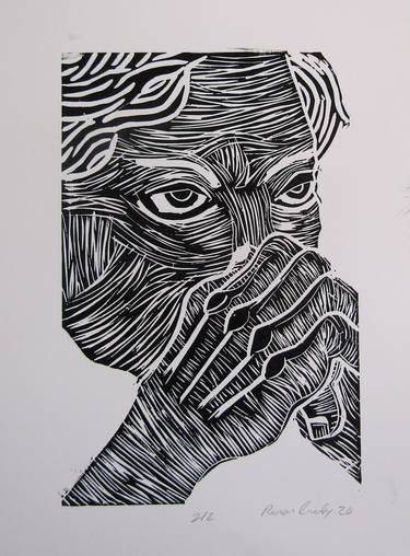 pensive man-linoprint thumb