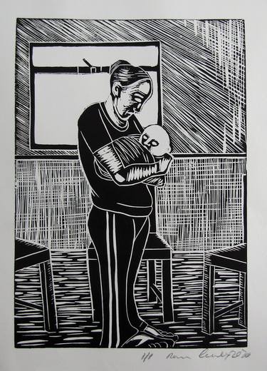Mother and child II -Linoprint thumb
