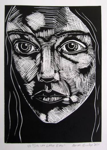 Girl with large eyes. Linoprint. thumb