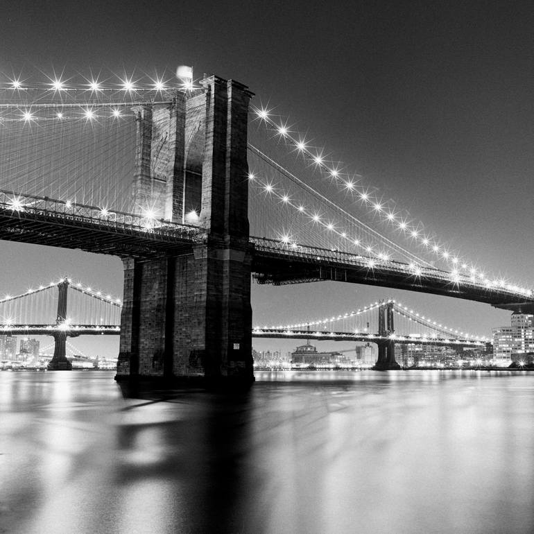 Original Architecture Photography by Adam Garelick | Black & White Art on Paper | The Brooklyn and Manhattan Bridges Print