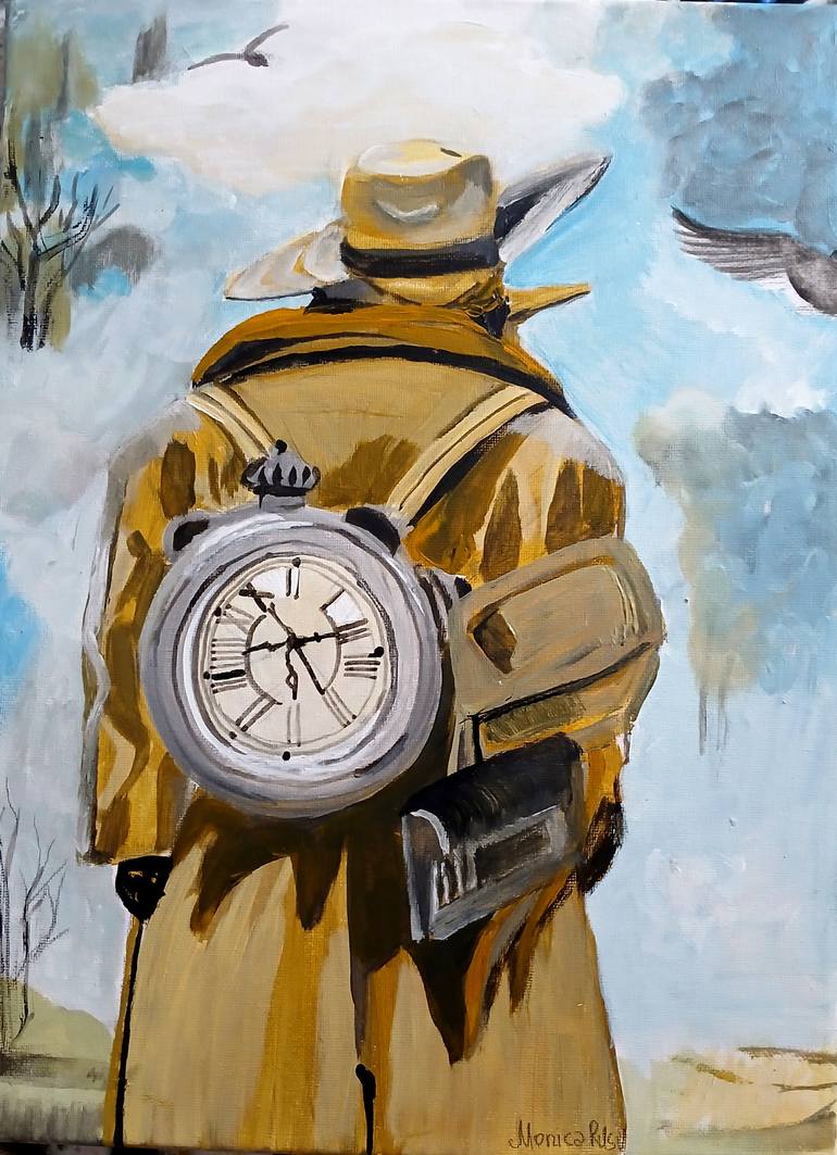 Original Landscape Painting by Monica Rusu | Surrealism Art on Canvas | The solitary Time Traveler: Burden of Destiny