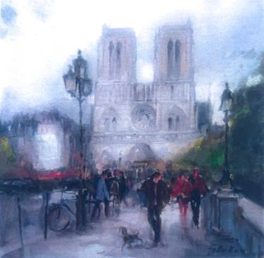 French Dog admiring Notre Dame in Paris thumb