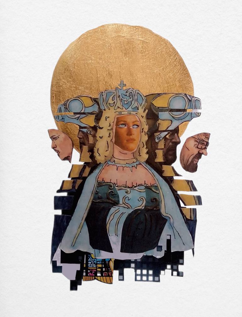 Original Women Collage by Francesco Lomonaco | Art Nouveau Art on Cotton Paper | Madonna with the Protagonists of Breaking Bad