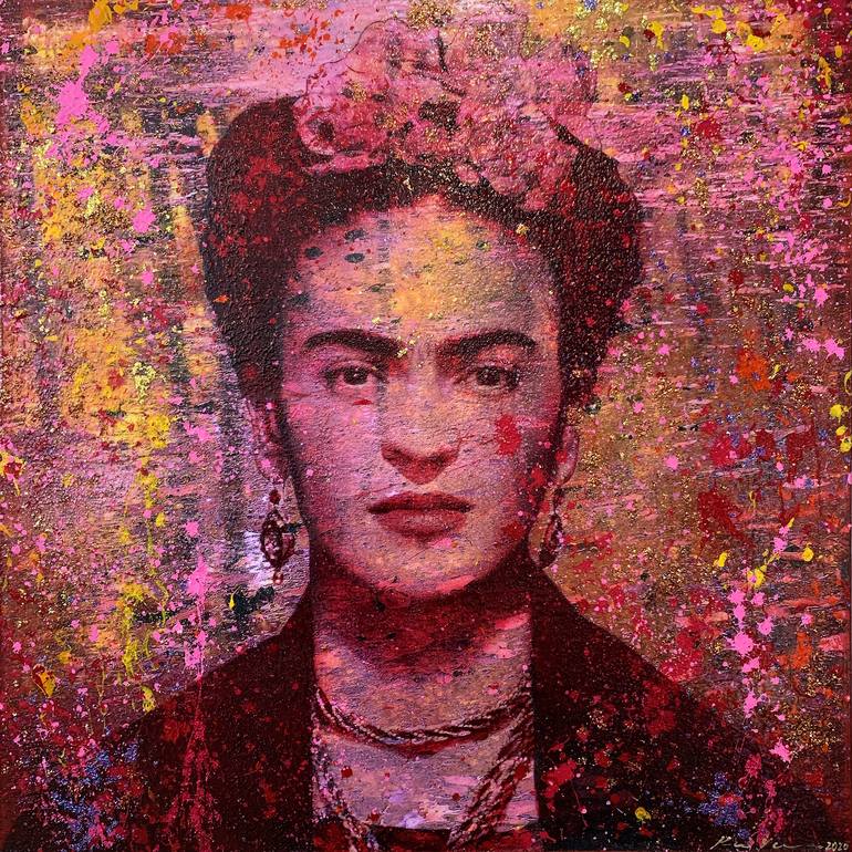 Frida Kahlo pink and glitter Painting by Karin Vermeer | Saatchi Art