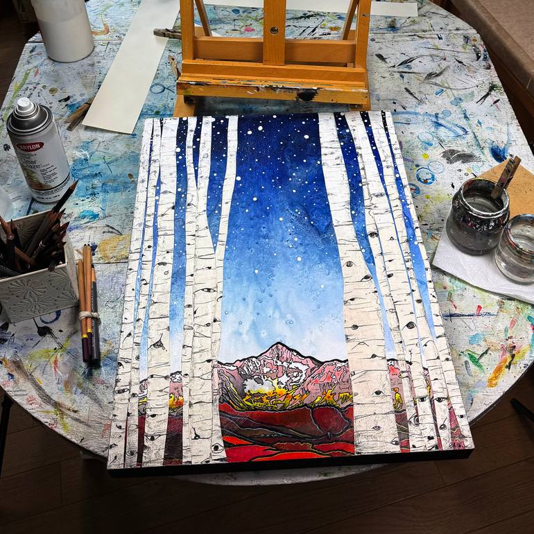 Original Abstract Mountain Mixed Media by Robin Arthur