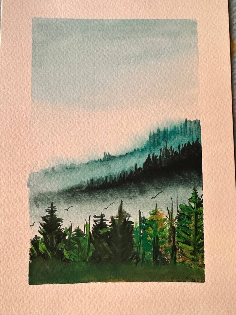 Original Landscape Drawing by Ruchi Kushwaha | Abstract Expressionism Art on Paper | Whispers of a Cold Dream