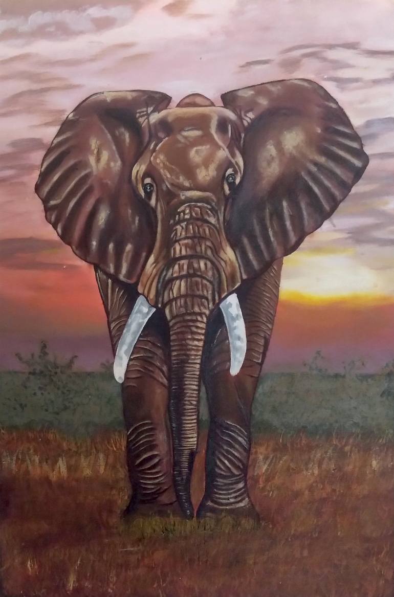 Original Wildlife Painting by Feroos Makasa | Realism Art on Canvas | "The Last Walk at Sunset"