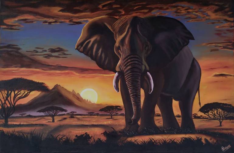 Original Wildlife Painting by Feroos Makasa | Realism Art on Canvas | GUARDIAN OF THE SAVANNAH
