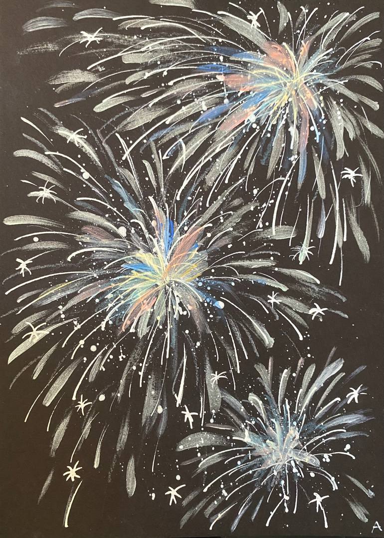 Original Fantasy Painting by Arisa Tateishi | Illustration Art on Paper | A Heartbeat of Light in the Silence of the Night