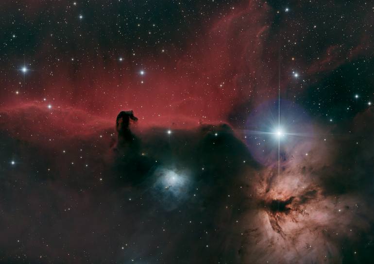 Original Outer Space Photography by Michael Hettrick | Digital Art Art on Acrylic | Horsehead & Flame Nebulae, A3 Backlit Acrylic&Film, Cedar Frame