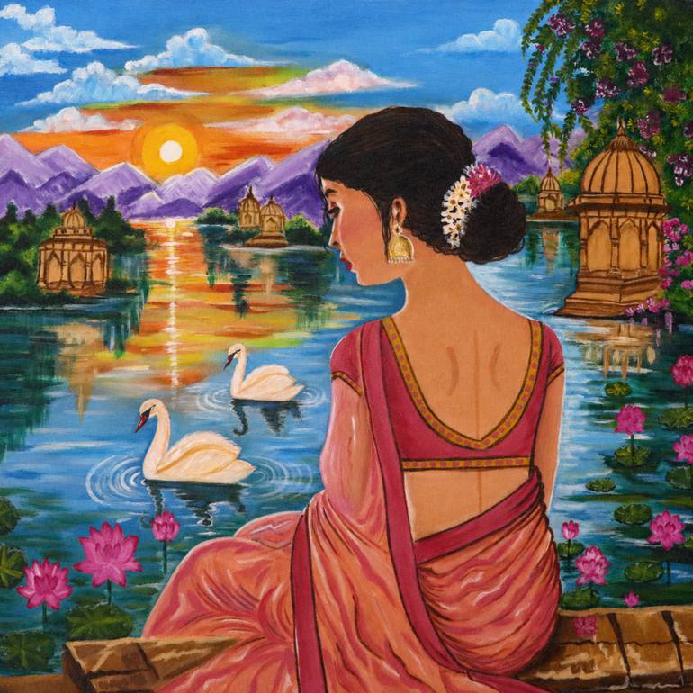 Original Landscape Painting by Monika Joshi | Contemporary Art on Canvas | Whispers of a Woman