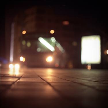 Urban landscape and bus at night Hasselblad analog medium format c41 film photo thumb