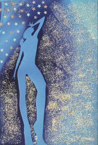 Mixed media watercolor collage analog darkroom handmade print  photograph of silhouette of female dancer  thumb