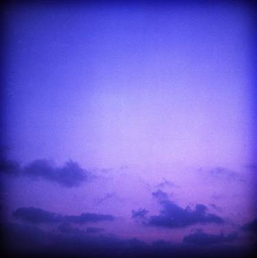 Clouds in sky in blue purple dusk sunset evening in Ibiza summer Hasselblad square medium format film analogue photo thumb