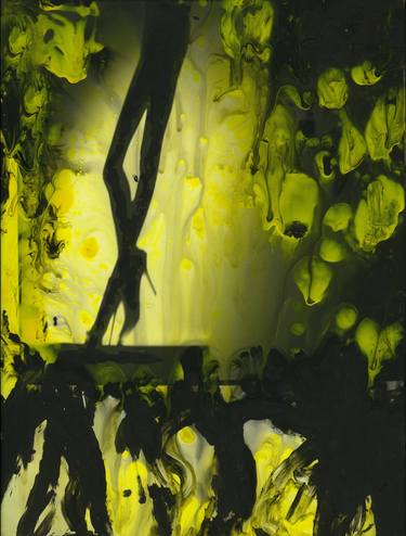 Yellow water color painted silver gelatin black and white print  of legs of female dancer analog film photo thumb
