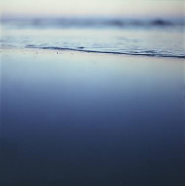 Mediterranean sea at low tide on beach Ibiza Spain dusk sunset evening colors square film analogue photo thumb