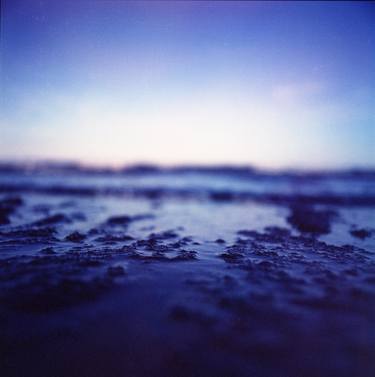 Coastal shoreline at low tide in blue Hasselblad medium format film analogue photography thumb