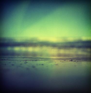 Coastal shoreline in surreal green blue Hasselblad medium format film analog photograph thumb