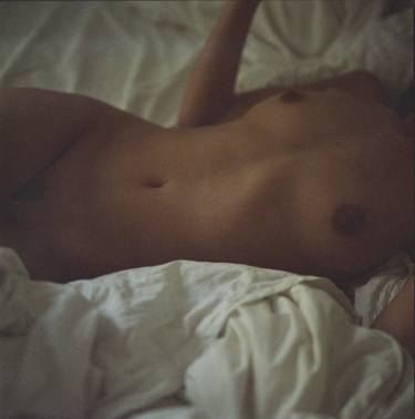 Young lady nude in bed at night color film Hasselblad medium format  fine art analog female nudes and erotica thumb