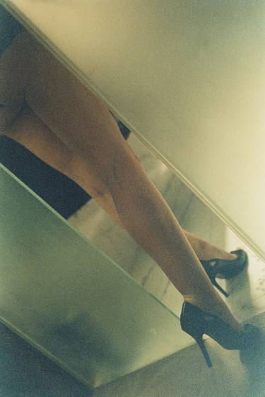Young lady enters bathroom sensual analog photo handmade darkroom color print female nudes thumb