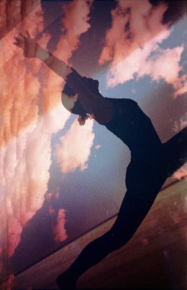 Yoga pilates analog film double exposure in nature clouds thumb