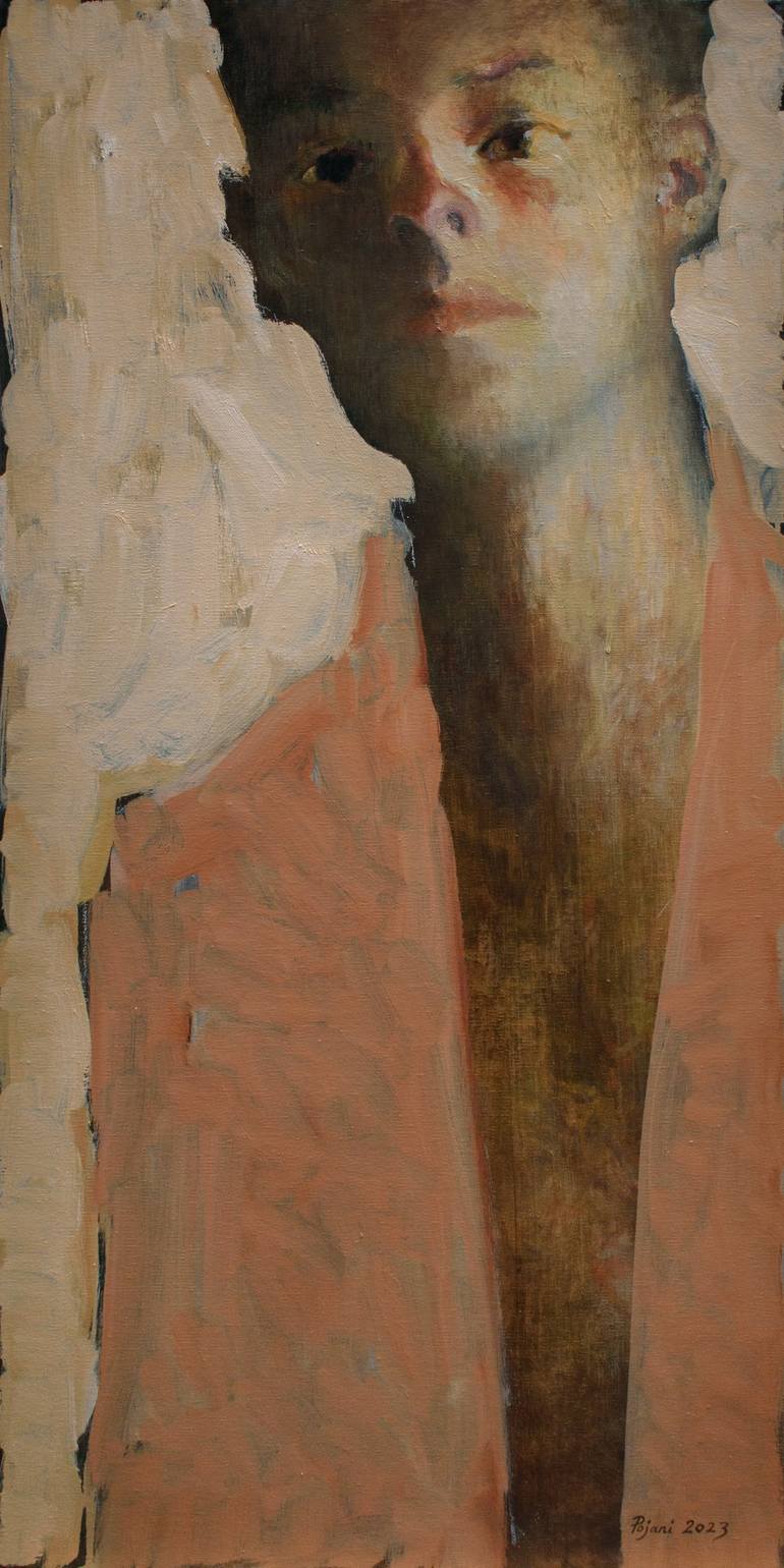 Young man in a jacket. Painting by Ilir Pojani