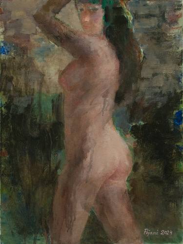 Standing Nude with Raised Arm, Profile View. thumb