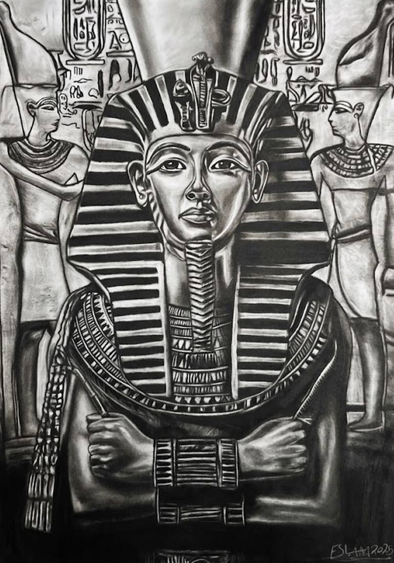 Original Famous Drawing by Eslam Saad Antique Art on Paper The Golden Pharoah Original Charcoal Drawing Original Famous Drawing by Eslam Saad Antique Art on Paper The Golden Pharoah Original Charcoal Drawing