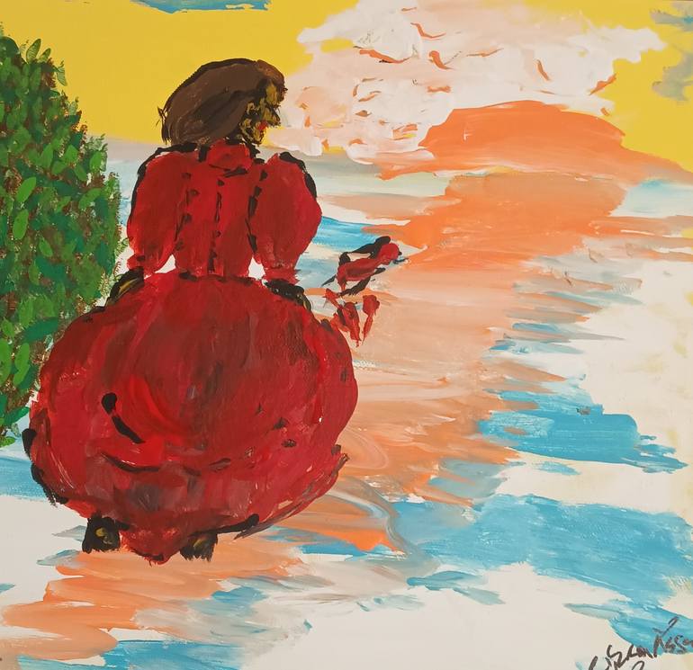 Original Beach Painting by Ralpha Rosa Eustache | Abstract Expressionism Art on Canvas | The Beach at Sunset