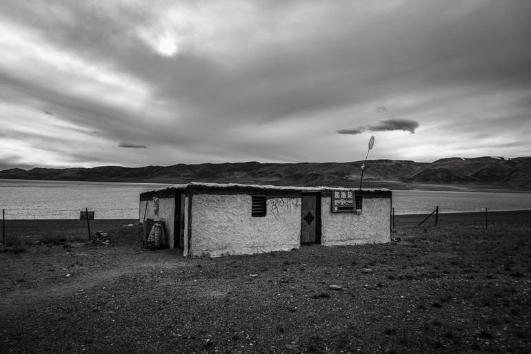 Original Landscape Photography by Feng Zuo | Art Deco Art on Canvas | Fueling the Infinite: Gas Station by the Sacred Lake
