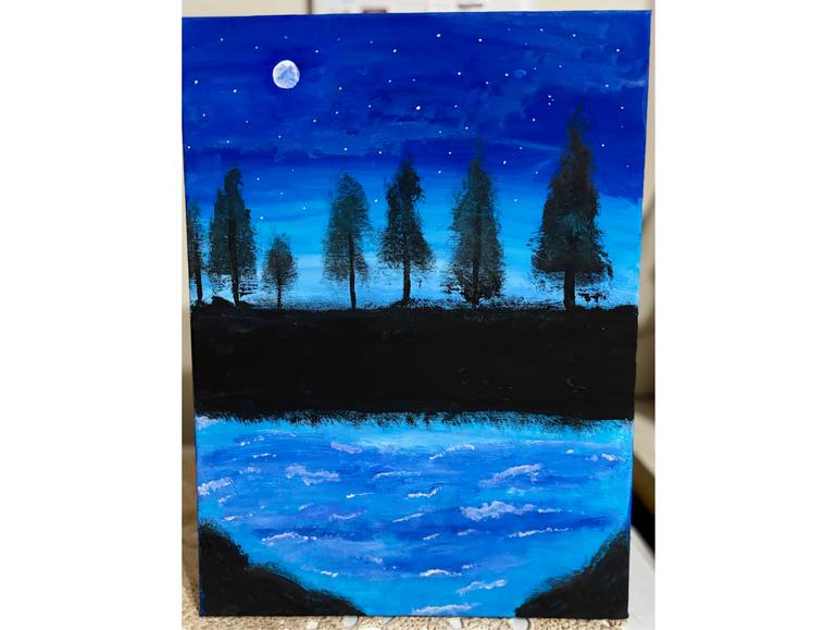 Original Nature Painting by Elisa Giuffrida | Expressionism Art on Canvas | Whispers of the night lake