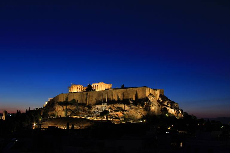 Original Landscape Photography by Takeshi Taira | Romanticism Art on Canvas | Night view of the Acropolis