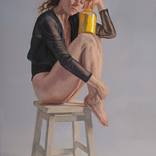 Woman with a bottle of yellow pigment by Juan Álvarez Cebrián