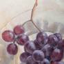 A nature of red grapes on glass plate. An interesting game of textures and soft colors. An enjoyment of painting.
