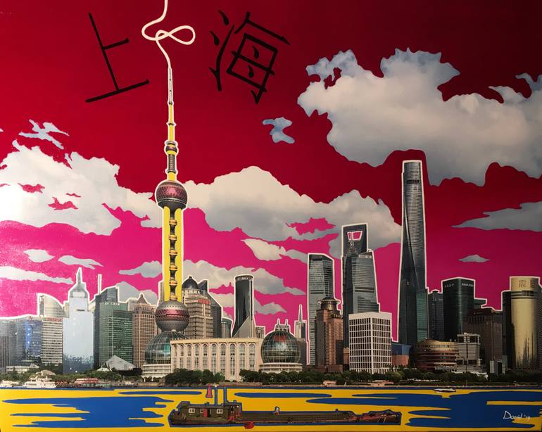 Original Cities Painting by Davide Riva  Pop Art Art on Canvas  Pop art Shanghai