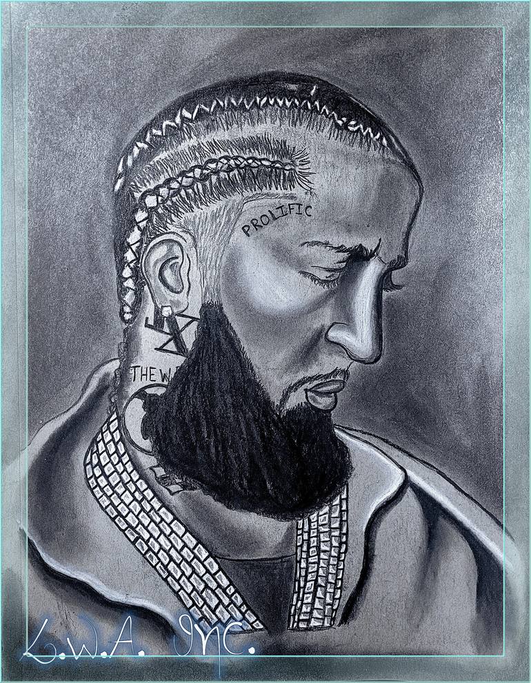 Original Famous Drawing by Wilson Munera  Portraiture Art on Paper  Nipsy Hustle