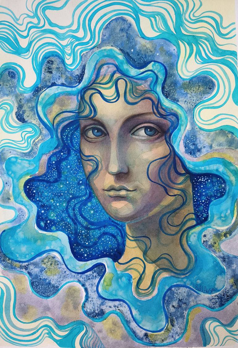 Original Abstract Painting by Bella Antonova | Symbolism Art on Paper | She Carries the Night