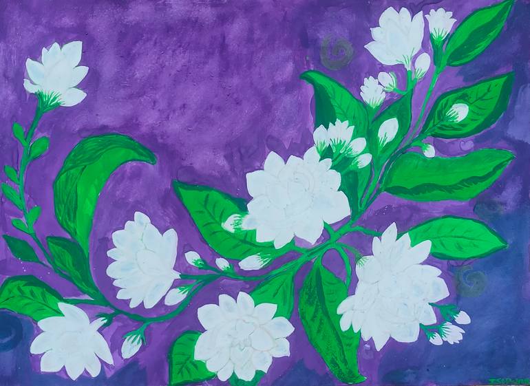 Original Botanic Painting by Ish S | Abstract Art on Paper | Whispers of the Night Jasmine