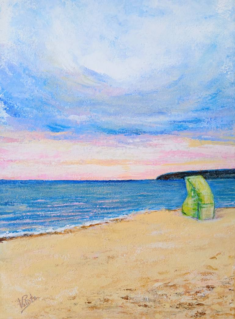 Original Seascape Painting by Valista Art | Contemporary Art on Canvas | SUNSET AT THE END OF SUMMER