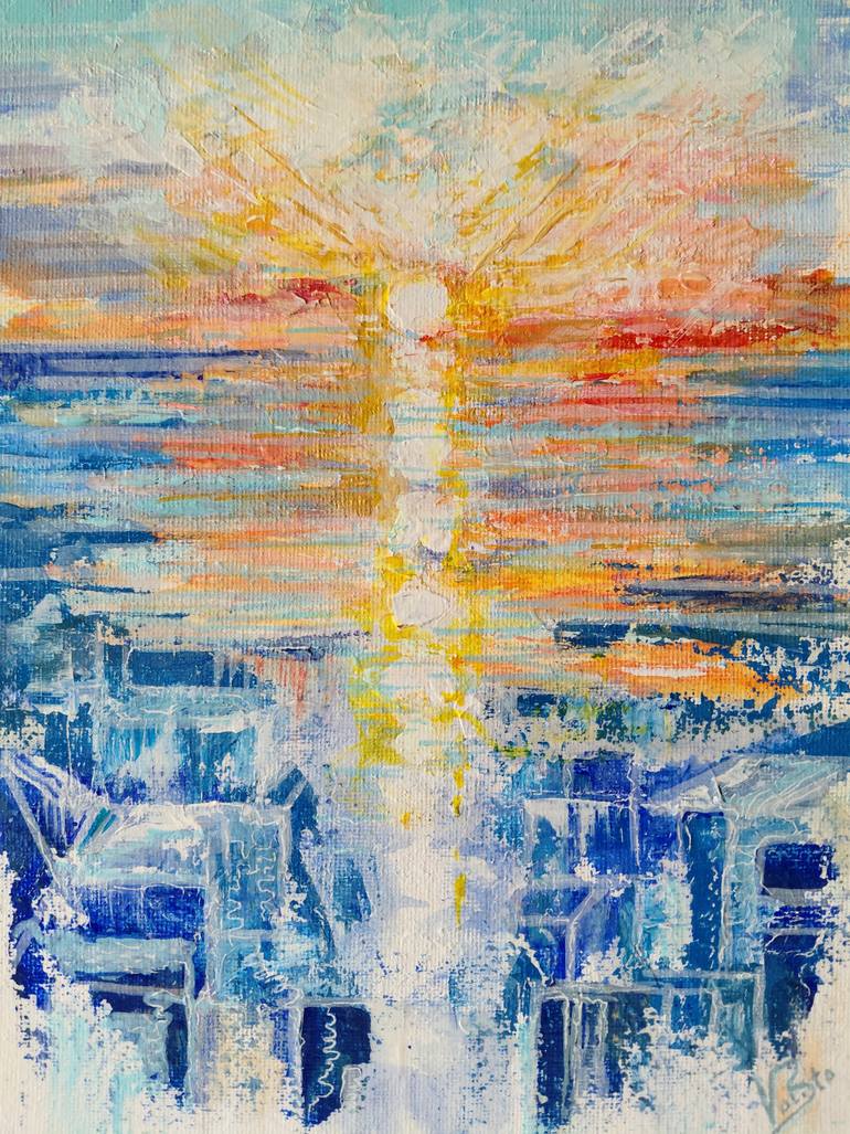 Original Seascape Painting by Valista Art | Abstract Art on Canvas | SUN'S DESCENT