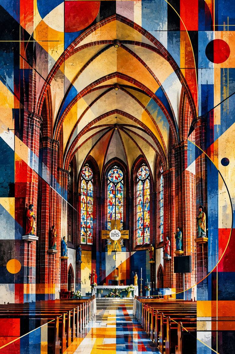 Original Architecture Mixed Media by Yuriy Fomov | Abstract Art on Cotton Paper | Cathedral of Light and Color